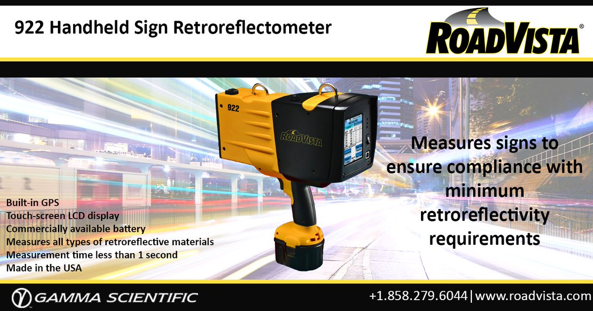 roadvista's tweet photo. The #RoadVista 922 handheld sign #retroreflectometer can measure all types of retroreflective material at the push of a button. An extension pole can also be used for those hard-to-reach signs!
#roadwaysafety https://t.co/VvN9VGcvKF