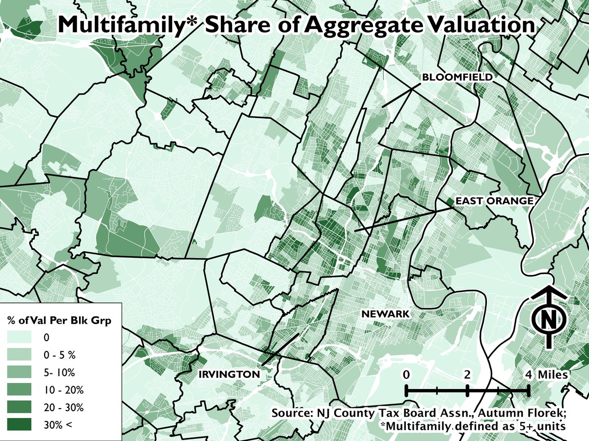 I know some of my followers care about multifamily housing as well. Can you look at that? In a way, yes!Multifamily development comprises a relatively high share of assessed valuation in the cities as well as suburbs like Bloomfield, Montclair, and South Orange.