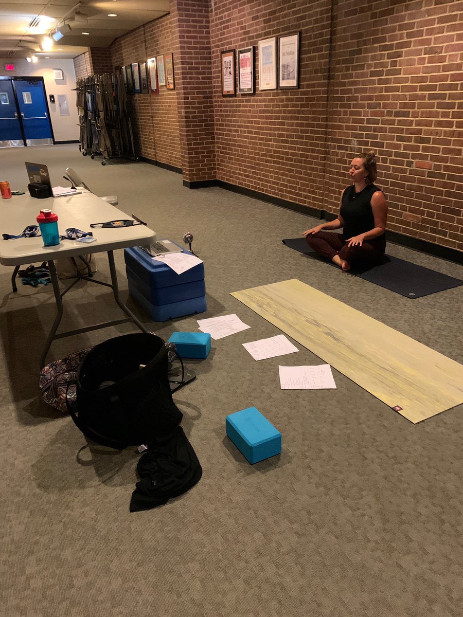 TeachingFully's tweet photo. A behind-the-scenes look at our glamourous PD! @GahannaJeffersn staff, join Rachel Garling and me at 8am on Monday for round 2 of “Namaste 6 feet away” a yoga class for educators. We are so excited to offer this support during these weeks of vital preparations. #yogaforteachers https://t.co/PeWG34i011