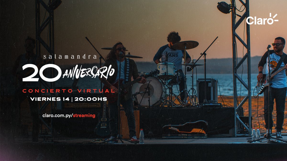 Salamandra 20 Aniversario - Concierto Virtual
Viernes 14/08 - 20:00hs vía  <a href="/claropy/">Claro Paraguay</a>

claro.com.py/streaming #Salamandra20Aniversario
