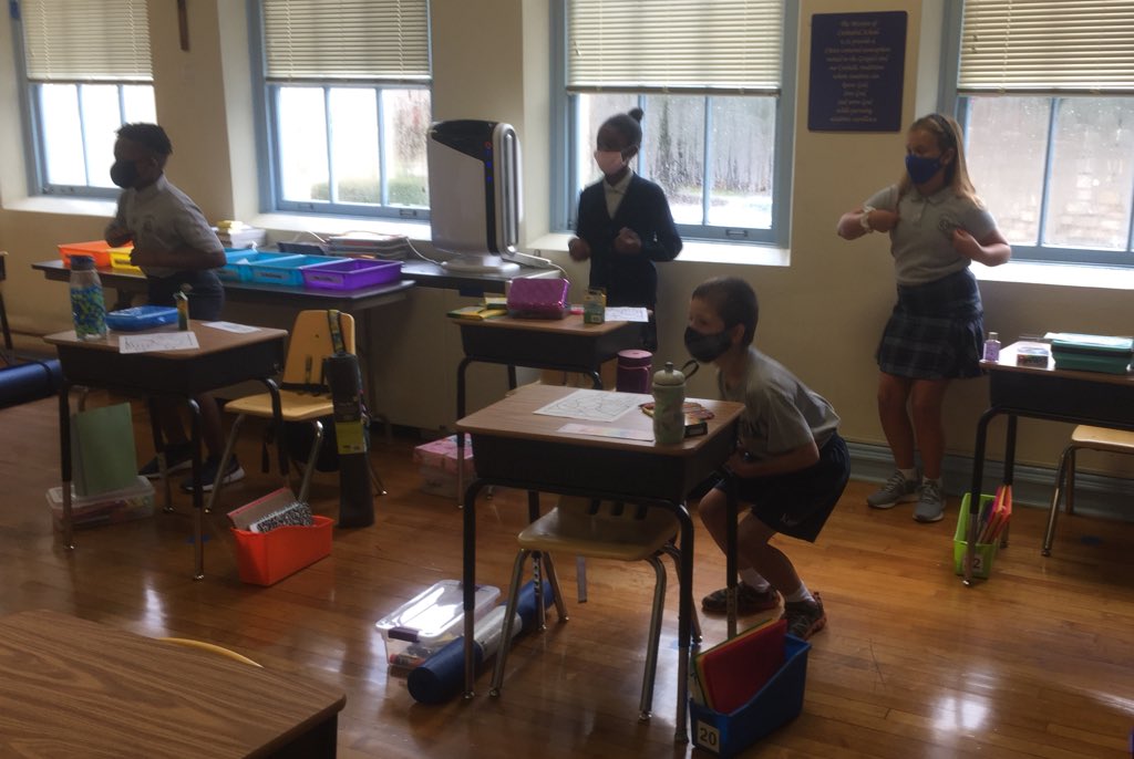 devitt3rd's tweet photo. Our second “First Day of School” in 4th grade:  these students embraced the Chicken Dance, too!  (We staggered the first day to practice new safety procedures—hence, two “First Days.”)  Excited to have everyone together on Monday! @cathedralpk8 https://t.co/WfDPo1AcqH