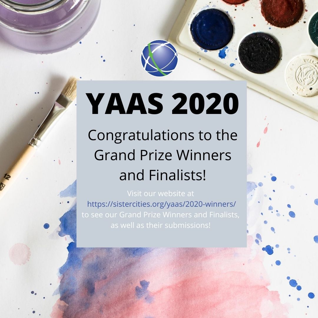 SisterCitiesInt's tweet photo. Congratulations to our YAAS 2020 Grand Prize Winners and Finalists! 
Our grand prize winners this year are: 
Rose Linn
Haruto Tsuda 
Carolyn Ervin
Julie Park
Elise Welch 

See the other finalists and the submissions of the winners on our website at https://t.co/ogUxXWOi8g! https://t.co/hyAJgm6G7a