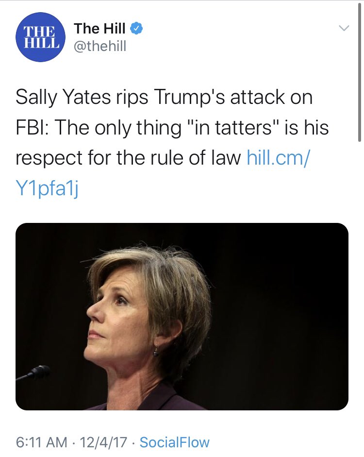 And speaking of the folks involved covering for themselves, I think  @SallyQYates should probably come clean. Also a demerit to  @thehill for repeatedly using the line “Sally Yates rips”