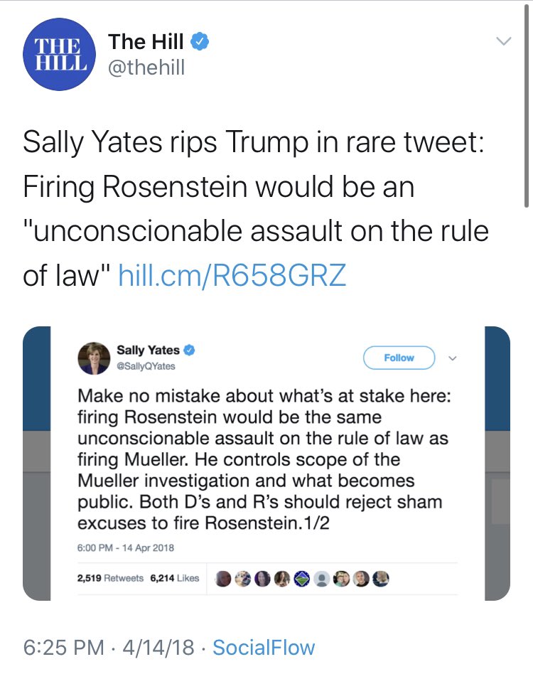 And speaking of the folks involved covering for themselves, I think  @SallyQYates should probably come clean. Also a demerit to  @thehill for repeatedly using the line “Sally Yates rips”