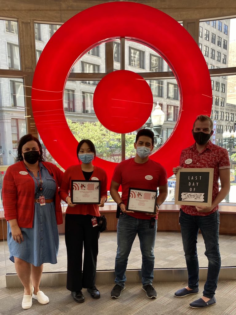 TargetJerusha's tweet photo. Proud of these two and their amazing work these passed 6 weeks. We will miss our awesome interns! Congrats on completing the program Jenny and Geo! Good luck with fall semester! 
#targetinterns #worksomewhereyoulove #Target #D116 #StateStreet https://t.co/ojR2ihPpyp