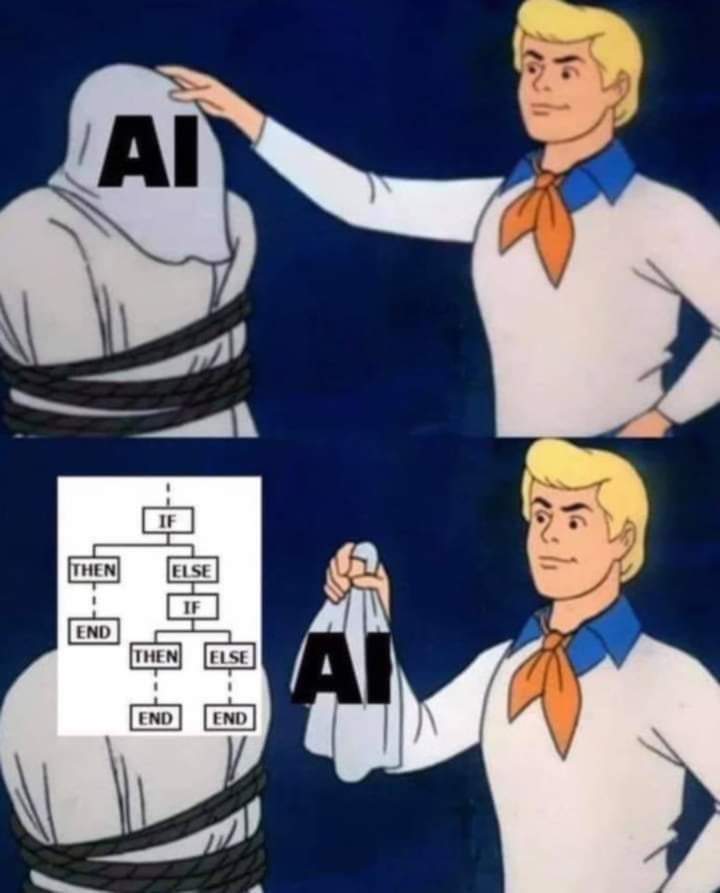 askrahul's tweet photo. What exactly is #ArtificialIntelligence
#AI in many cases ?
#ifThenElse

Cc @nixcraft https://t.co/xBn7qleCQk