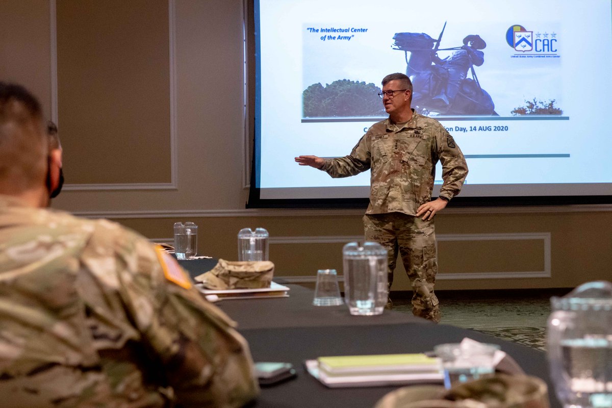 usacac's tweet photo. Mr. Mike Formica and @JimRainey10 addressed new senior staff members during a Senior Leader Transition Day today. Gen. Rainey hosted the event to provide an understanding of CAC's functions and organizations.
#LeaderDev #VictoryStartsHere
@TRADOC @usacactraining @USArmyMCCoE https://t.co/oVNPsoYb7l
