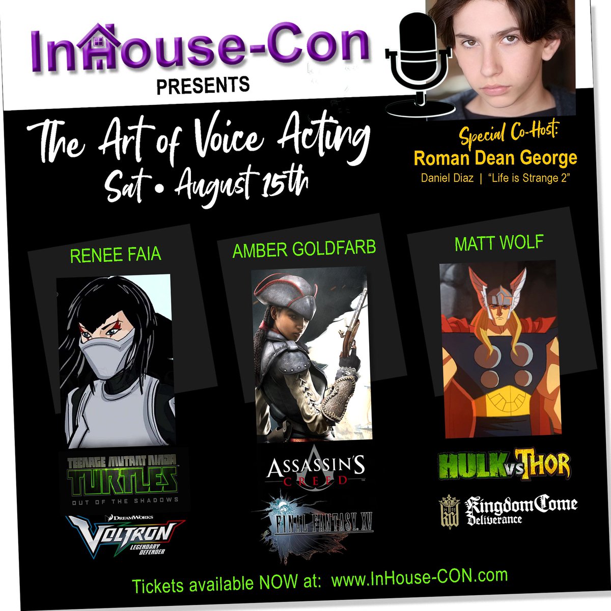 Hey everyone! I am co-hosting a virtual comic con this Saturday Aug 15, 12pm -1pm (PST) hopefully you can join in? @coolwatersprods hosts #InHouseCon and Special guests are voiceover actors @reneefaia @ambergoldfarb @iam_matthewwolf Tickets available at InHouse-Con.com