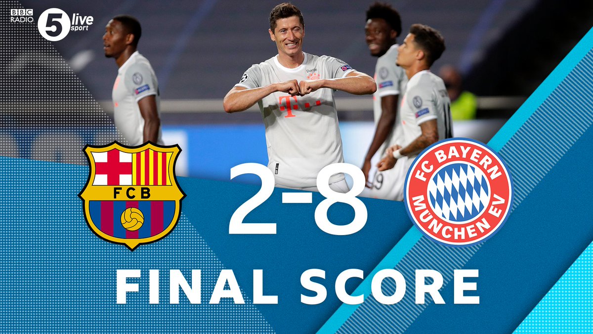 BBC 5 Live Sport on X: "FULL TIME Barcelona 2-8 Bayern Munich 'Bayern have  destroyed Barcelona' - @Iandennisbbc 🎧 Listen live ⬇️ ⚽️📲  https://t.co/5Du5Yilmm1 #bbcfootball #BarcaBayern https://t.co/gTww7CKJkc"  / X