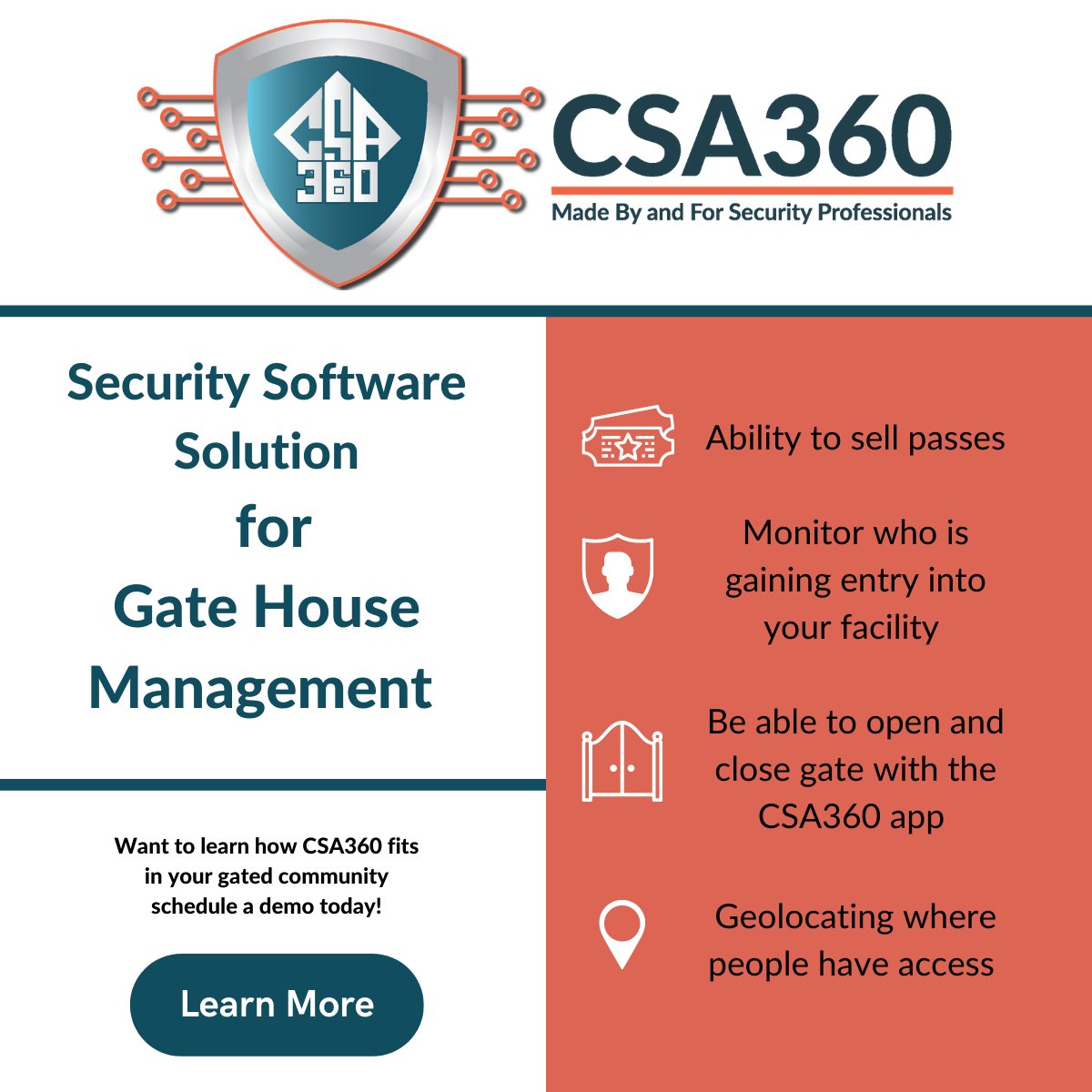 csa360's tweet image. Want to learn how CSA360 fits in your gated community schedule a demo today! 

csa360.app/get-demo-ii/ #physicalsecurity #securityguard