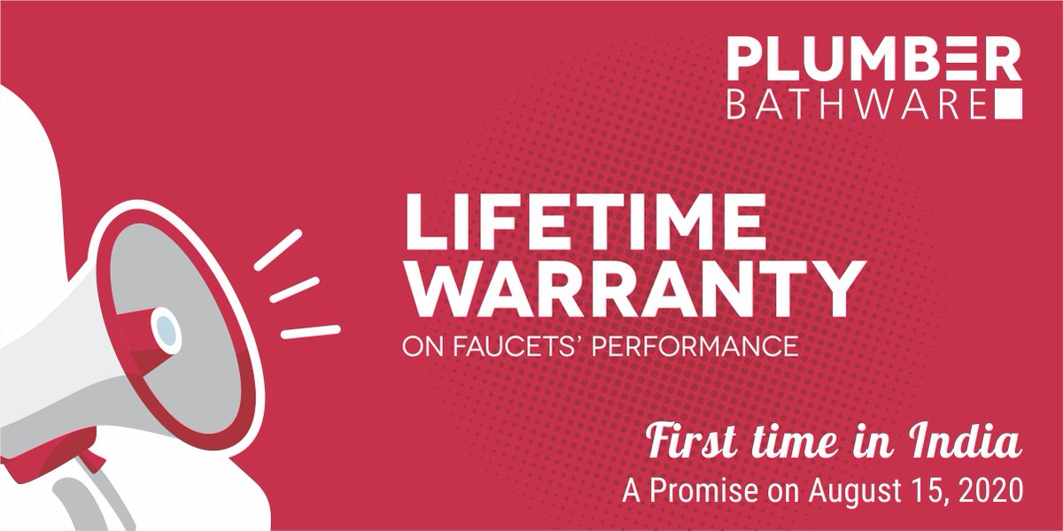 PlumberBathware's tweet photo. Another first from the house of Plumber! Plumber Bathware announces, for the first time in India, lifetime warranty on the performance of its faucets. Yet another testimony to the superior quality of Faucets from Plumber Bathware. 

#IndependenceDay2020 #PlumberBathware https://t.co/t2omX3RDcx