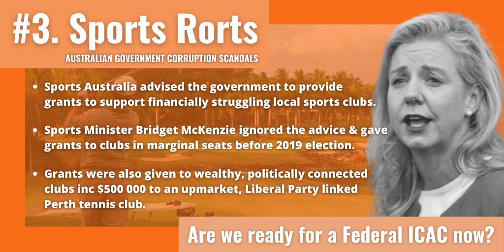 Australian Government Corruption Scandals #SportsRorts &  @senbmckenzie 3/17