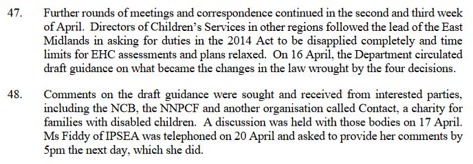 Mid-April: More LAs lobby for complete disapplication of s42 (DfE didn't indulge them), draft relaxation guidance goes round the usual stakeholders