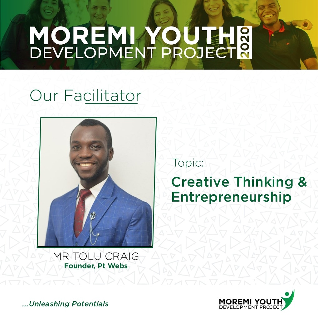 FunmiAj11656801's tweet photo. Today being day 3 of the moremi youth development project 2020. It was very interesting and insightful, I learnt how to be creative in thinking as an entrepreneur and this comes in when you begin to see opportunities in problems that that people are running away from.#MYDP2020. https://t.co/bX2uJMETx3