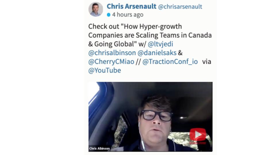 chrisalbinson's tweet photo. @lloyedlobo 1st time called "Godfather" had it coming conversing in a truck! Fun #tractionconf w @CherryCMiao @danielsaks @chrisalbinson @ltvjedi #Breakawaygrowth of CDN founded @Shopify @Lightspeed, @Clearbanc @AppDirect @Careerlist @GoSenso Slack https://t.co/ZNQwFmHkQu https://t.co/fNJusrFKnF