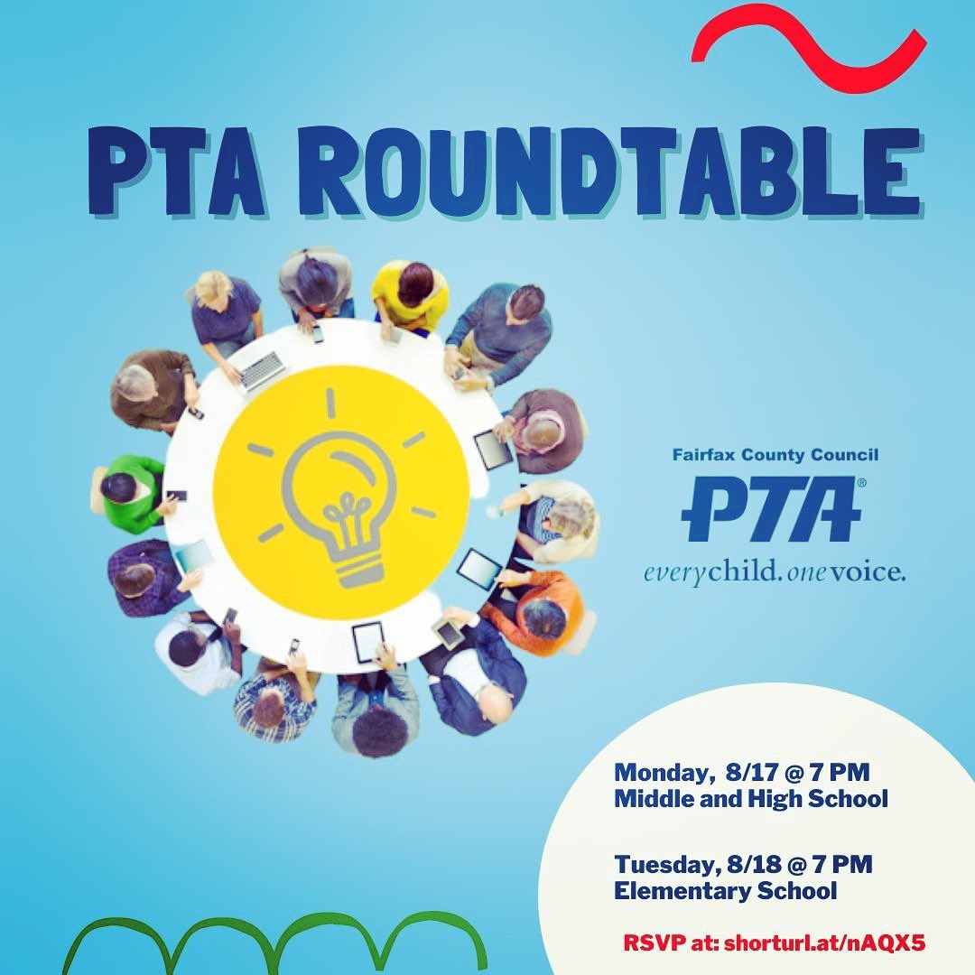 fccpta's tweet photo. PTA in a Brand-New Way! You’ve got questions, we’ve got answers! Join us on one of two nights for our PTA Roundtables.

Monday, 8/17 @ 7:00 pm - Middle and High School Focus
Tuesday, 8/18 @ 7:00 pm - Elementary School Focus
RSVP at:https://t.co/XJIJq83ini #thisishowwepta #fccpta https://t.co/KOpvkPTJk5