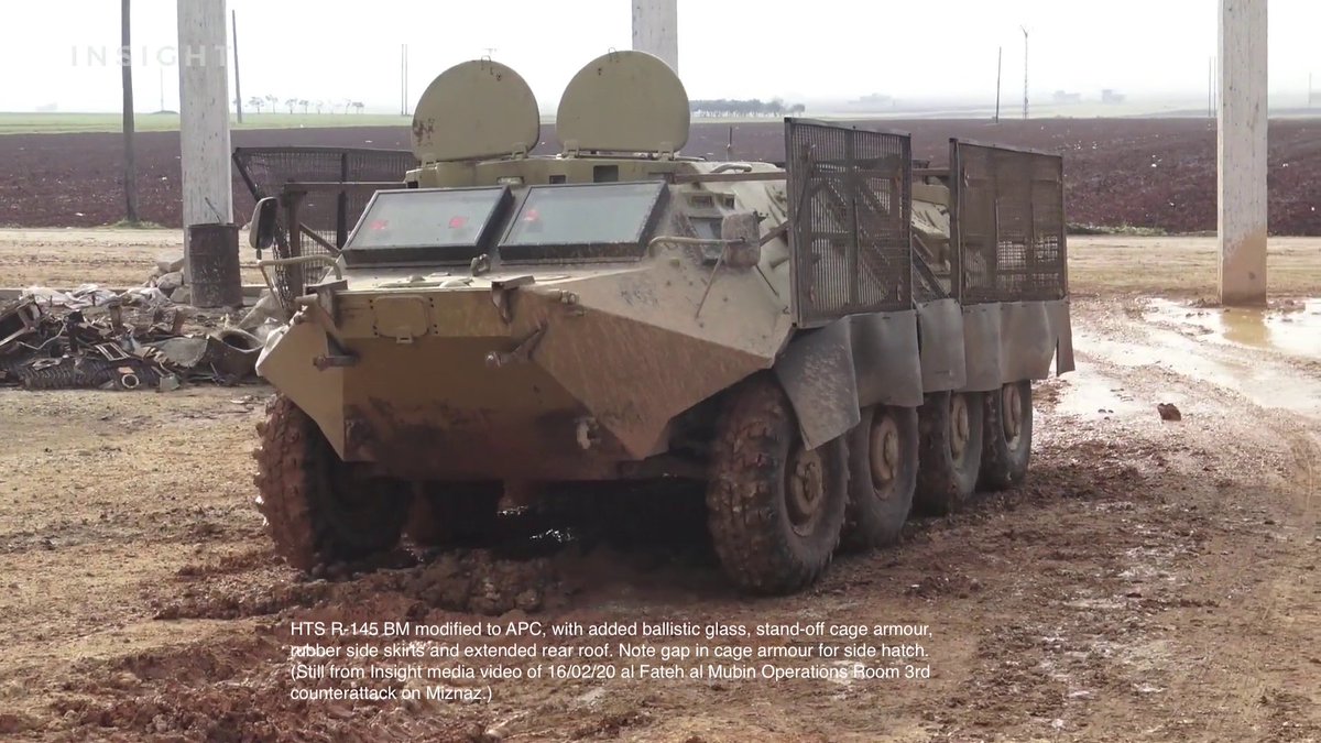 BTR 60 thread: 1. Over the last year we have seen HTS improvise and then standardize their designs of a light APC ('al-Buraq' pic 1) and a APC based on a T-55, T-62 or T-70 tank base (pic2.) Less known + used, is their improvised APC based on the BTR-60 family (pic 3 - R-145BM).