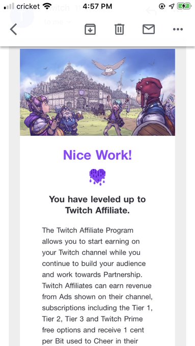 Well i got affiliate took a couple years of streaming sadly but i got it @Twitch #twitchaffiliate now<a href="/tag/twitchpartner"class="tags"><span>#twitchpartner</span></a><a href="/tag/twitchaffiliate"class="tags"><span>#twitchaffiliate</span></a>