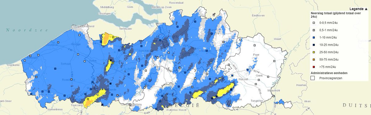 MeteoWard's tweet photo. Lokaal weer zeer hoge cijfers vandaag in West- en Oost-Vlaanderen.
1. #Avelgem (W-Vl): 71 mm
2. St-Laureins (O-Vl): 65 mm
3. #Tiegem (W-Vl): 45 mm

#onweer #hittegolf 

@G_Vermote @MeteoVarsenare @HugoMathues @GeertNaessens @frankdeboosere 

© Waterinfo https://t.co/axCDe370VA
