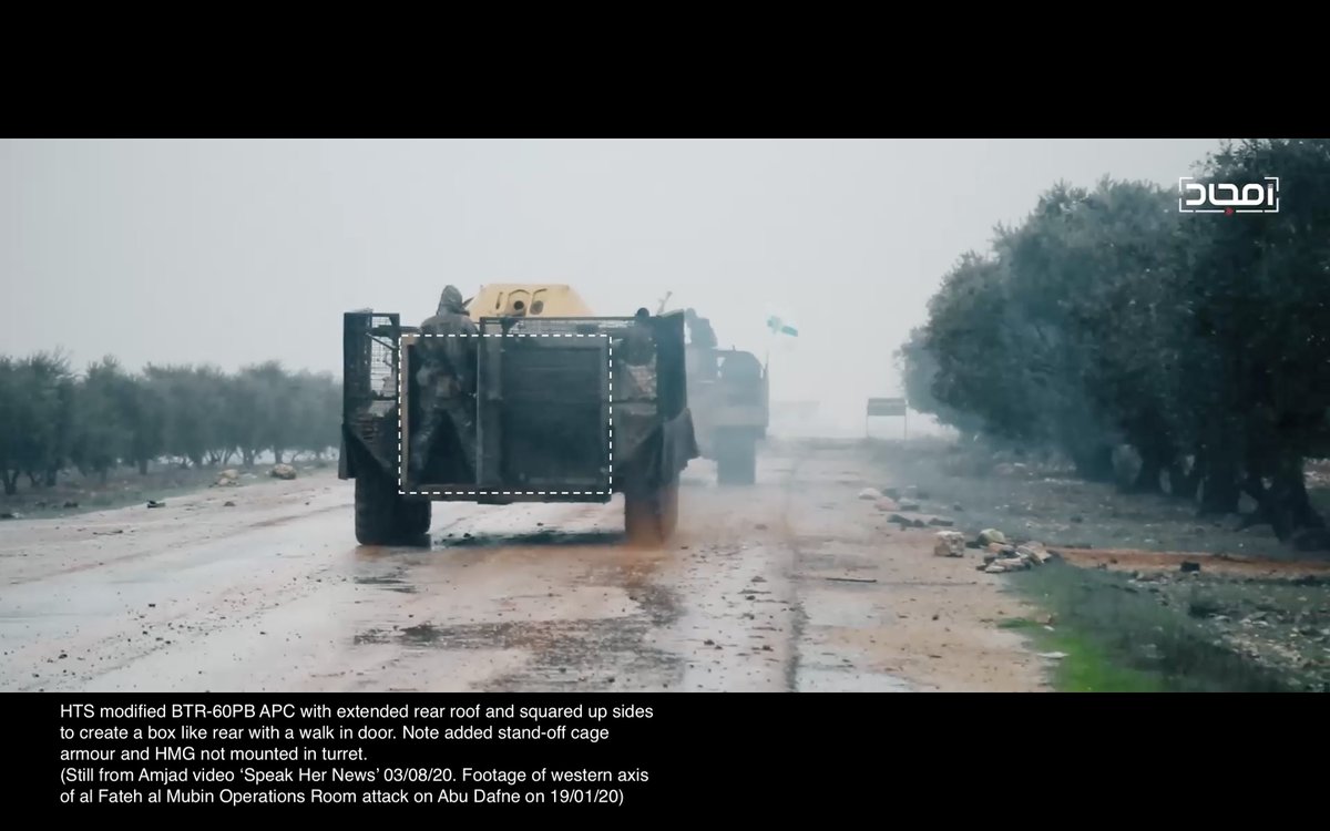 5. The main entrance is now to the back. The Amjad video now shows this as the main adaption to the BTR-60PB (from tweet 3) - an extension back of the roof and squaring off + up of the sides, above the BTR's distinctive tapered rear to create a box like rear with a walk in door.