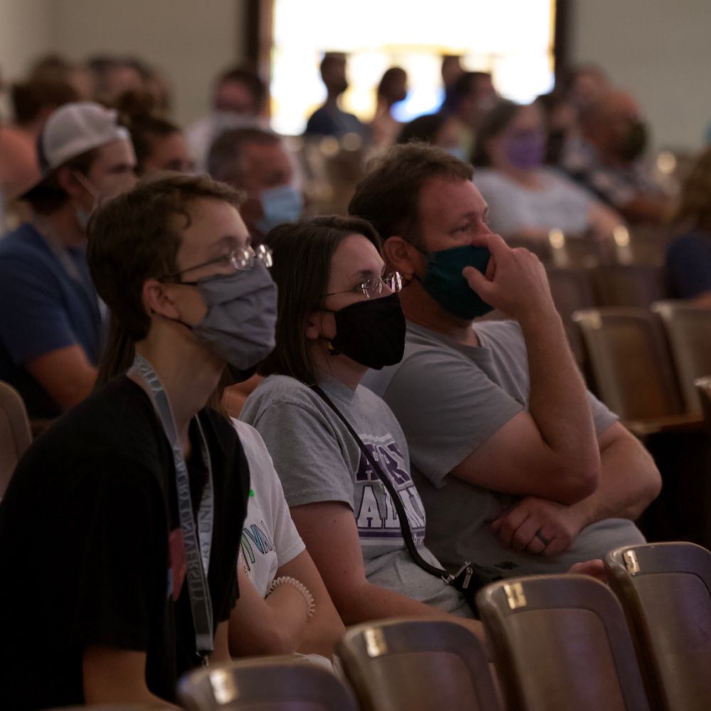 AUStudentLife's tweet photo. Students and families gather for the President’s Welcome event in a physically-distanced Hughes Auditorium. #LifeAtAsburyU #StayHealthyStayHere https://t.co/0jcsiOsa0m