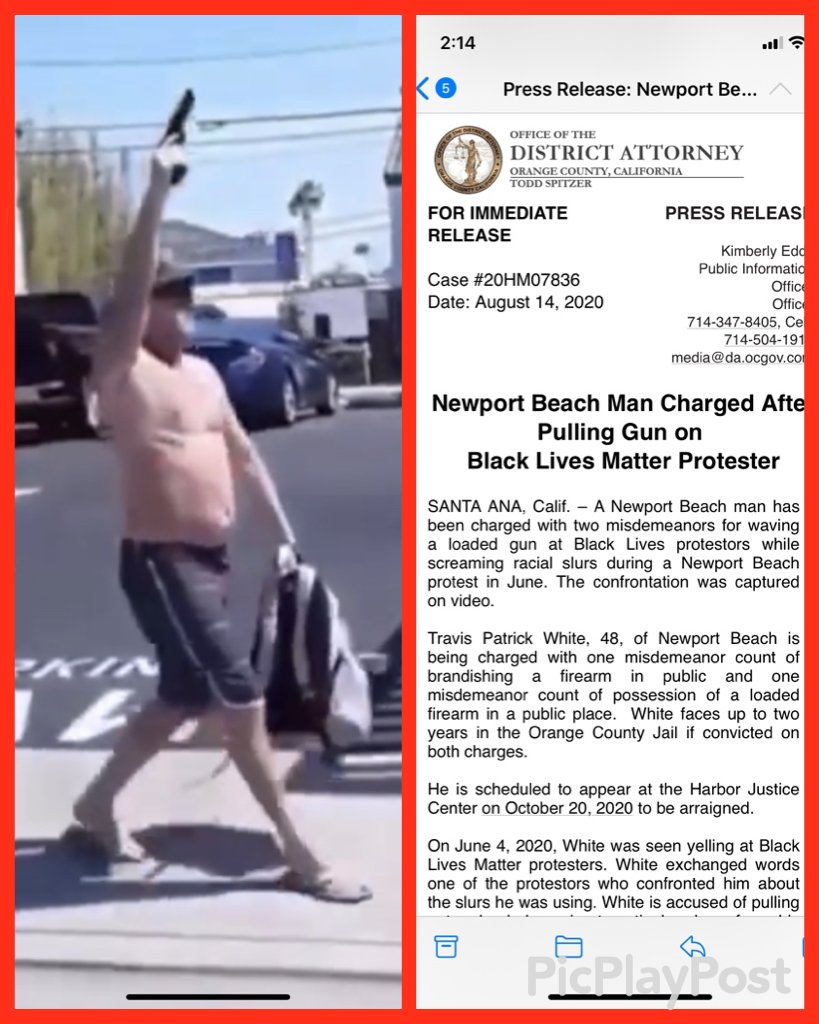 michelegiletv's tweet photo. Breaking: Former Newport Beach realtor charged after pulling gun on protester @cbsla #cbsla #traviswhite #gun #blacklivesmatter https://t.co/IFhGMeN6at
