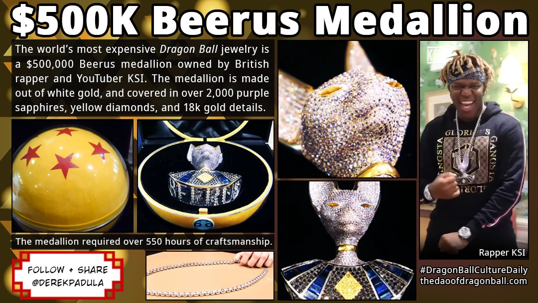 Derek Padula On Twitter The World S Most Expensive Dragon Ball Jewelry Is A 500 000 Beerus Medallion Owned By British Rapper And Youtuber Ksi The Medallion Is Made Out Of White Gold And