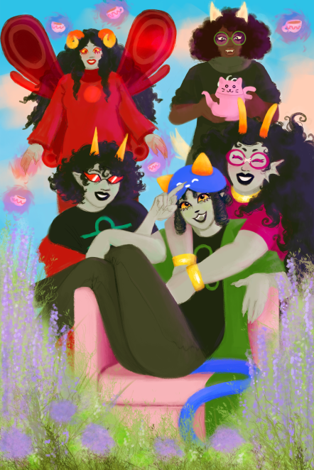 isjuicez's tweet photo. my piece for @nepzine !!!! nepeta and their partners preparing for a tea party :'3 #homestuck (im not at my computy rn so thats why the quality is garbage😔) https://t.co/8yQly4Yx1Y