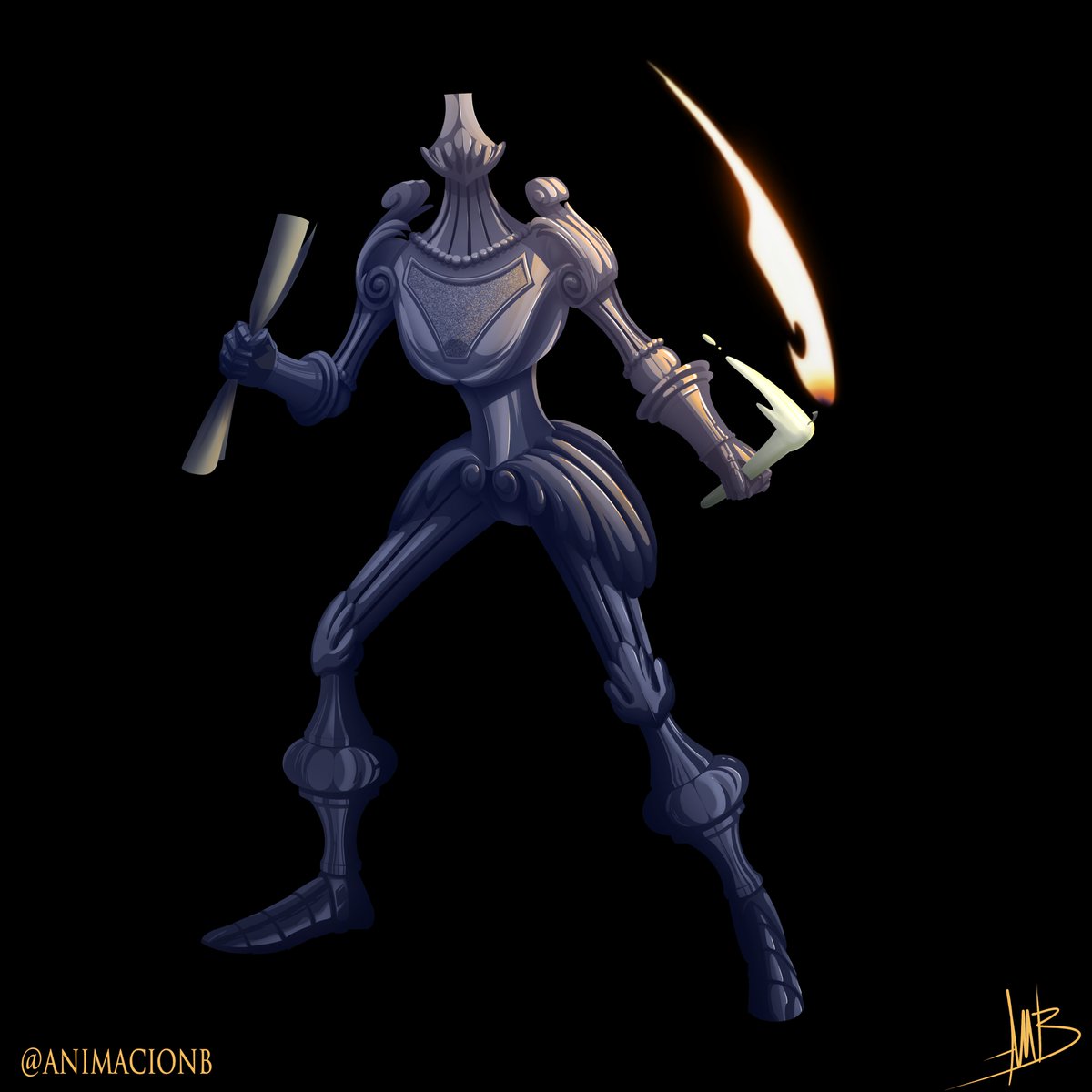 AniMaticB's tweet photo. "Hello darkness my old friend..."
Here you are my original character; the candelabra knight.
I hope you like it.

#AniMaciónB #Chandelier #Candle #Fuego #fire #characterdesign #illustration https://t.co/nNz4f7rEEk