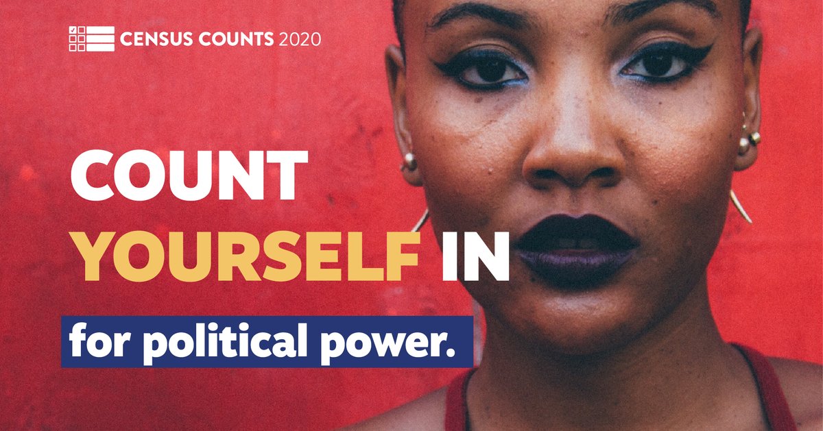 Graphic says "Count yourself in for political power" and shows a photo of an African-American woman staring into the camera.