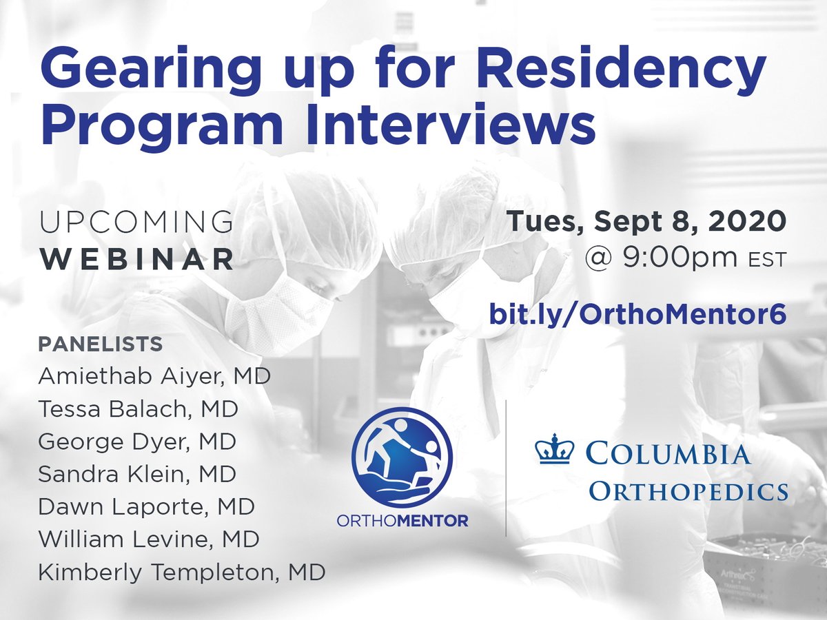 Orthomentor Webinar #6 bit.ly/OrthoMentor6 - ERAS, LORs, getting ready for interviews. Lots of pearls from folks on the front line! @orthomentor1 @OrthoColumbia #orthotwitter