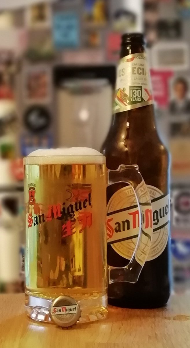You may think the branded glass is an unconnected coincidence but in fact the Filipino San Miguel predates its Spanish namesake by 60+ años. Sweet & gassy like most Euro lagers.