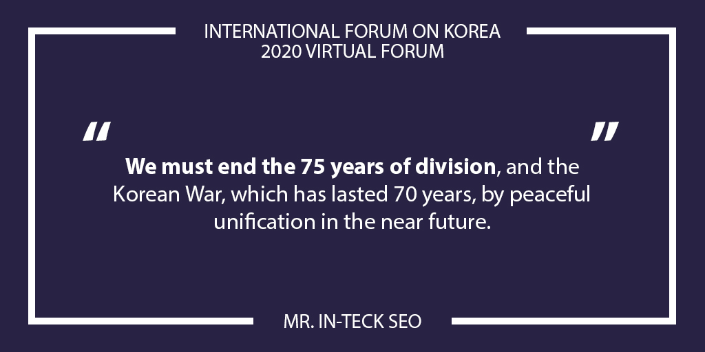 “We must end the 75 years of division, and the #Korean War, which has lasted 70 years, by peaceful unification in the near future.” Mr. In-Teck Seo #KoreanDream #코리안드림 #GlobalPeace #OneKorea
