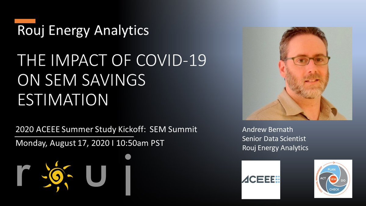 The COVID-19 impact will show up at the meter when it comes to performance based programs such as strategic energy management (SEM) programs. So, how do we calculate the savings attributed to the program defensibly from the evaluation perspective? <a href="/ACEEEdc/">ACEEE</a> <a href="/NASEMC/">The North American SEM Collaborative</a> <a href="/RoujEnergy/">Rouj</a>