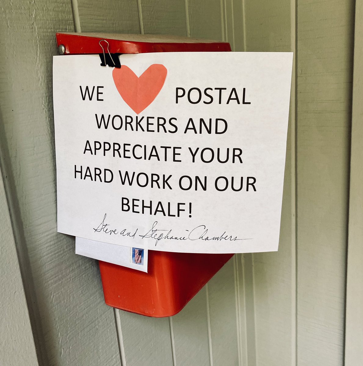 Chambers Architects: USPS has been dependable for my business for 45 years...until Trump and DeJoy. We’re supporting our postal workers on our mailbox!