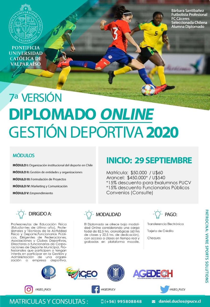 GESTIÓN DEPORTIVA
Te invitamos a participar en la próxima edición del Diplomado en Gestión Deportiva 7º versión, instancia académica de formación continua donde podrás especialízate en un ámbito en augue.

Pre-Matrículas: forms.gle/RSRowsHxeJEC3m…