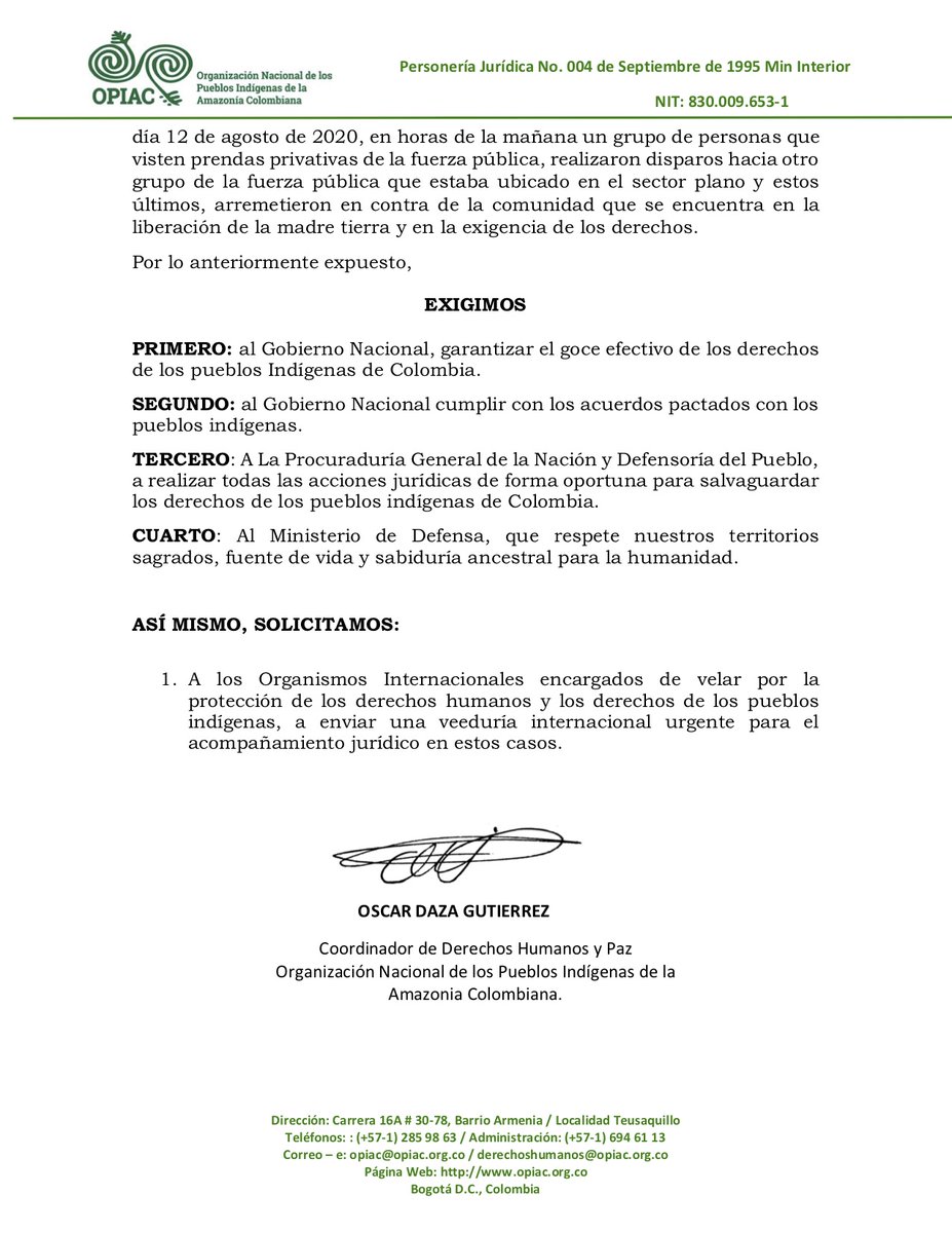📢 La coordinación de Derechos Humanos y Paz de <a href="/OPIAC_Amazonia/">OPIAC</a>, coadyuva la denuncia de las Autoridades Indígenas de Corinto, Cauca, sobre violación sistemática de los Derechos Humanos que está cometiendo el Gobierno Nacional. #NosEstanMatando 🌐➡️ opiac.org.co/comunicado-a-l…