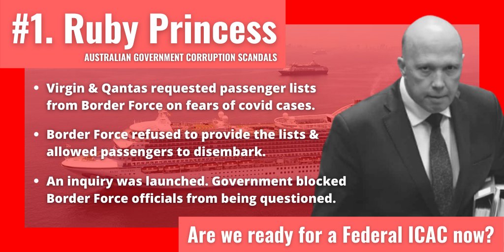 Australian Government Corruption Scandals #RubyPrincess &  @PeterDutton_MP Thread: 1/17