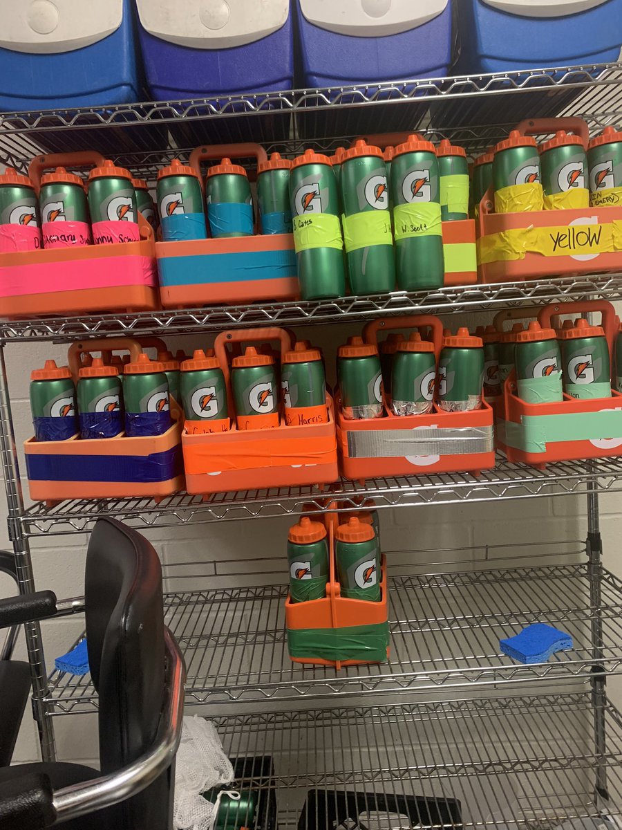 DHSSportsMed20's tweet photo. Getting ready for practice Monday. No sharing bottles, no problem! Shout out to our amazing students for labeling each bottle for the student athletes and coaches! #IGTBAYJ https://t.co/WcPIRpoSMD