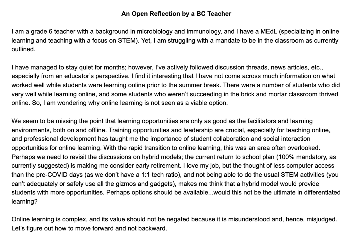 folynick's tweet photo. An Open Reflection by a BC Teacher #oltd, #VIU, #etmooc, #bctf, #bced, #bcedchat, #edchat, #education, #COVID-19, #hybridschooling, #onlinelearning, @courosa https://t.co/l1Xo6bVke2
