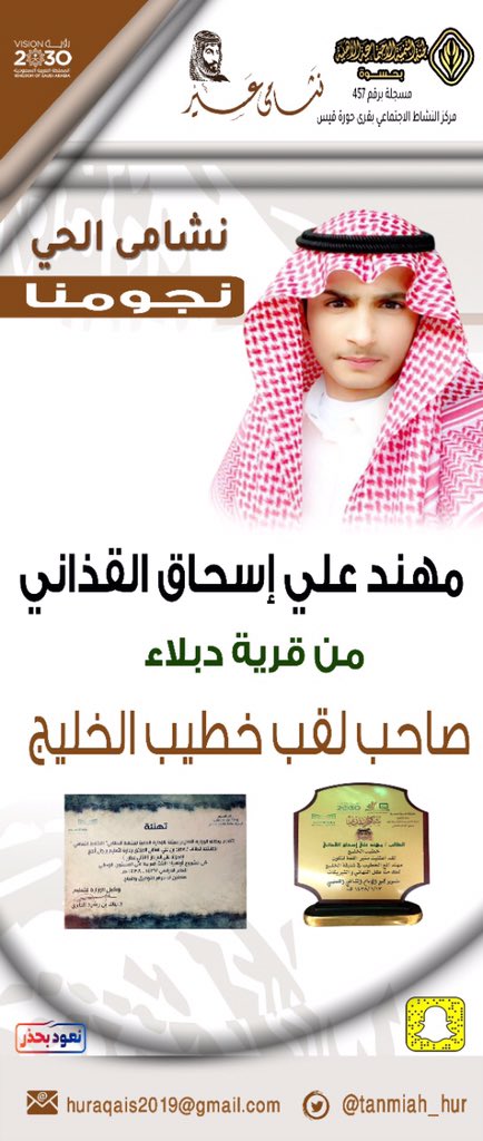 abhaevent1's tweet photo. نفتخر بنجمنا الشاب /مهند القذاني هو احد نجوم قطاع حسوة والمشاركين معنا في معرض نجومنا في سطور التابع لفرصة #نجومنا بمشروع #نشامى_الحي .. فالك التميز دومًا يا نجمنا 👍👍💐💐
 
#نشامى_عسير 
#نشامى_الحي 
#نشامى_حسوه
@nashama_aseer  @iheswah https://t.co/NKqj6ldPRA