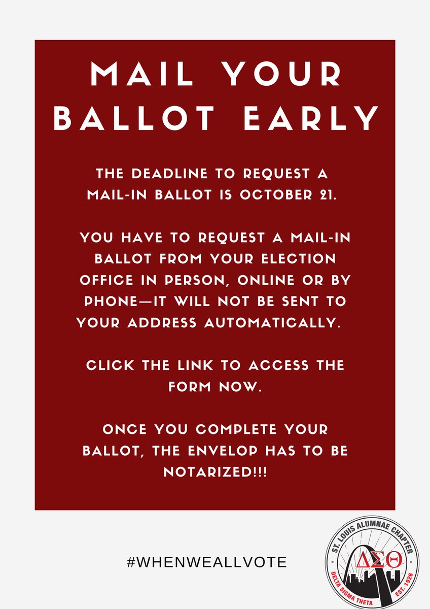 SLADST1913's tweet photo. The election office won’t have Mail-In Ballot Request forms available for physical pick up until August 18th. However, you can request your Mail-In Ballot form now! Click the link to access the form. Election season is here. Let’s get REDy‼️

 https://t.co/jsmX3XAV2v https://t.co/n7ALeh8J8L
