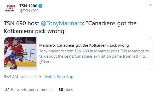 <a href="/TonyMarinaro/">Tony Marinaro</a> Maybe that’s why you don’t give up on prospects so quickly. The way Kotkaniemi is playing right now, that’s the guy Bergevin drafted for. It’s so easy to sit back &amp; criticize. Glad he’s found his game now. Problem is it’s the media like you that chase these players out of town.