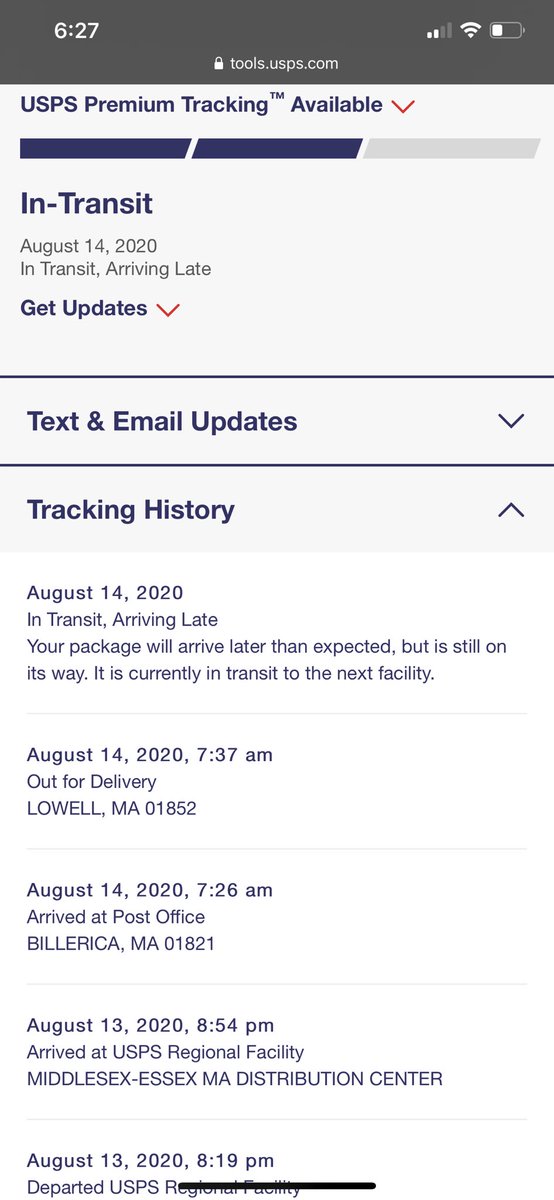 zeliegrey's tweet photo. @USPS is the worst mail carrier service. How is my package out for delivery today then updated arriving late? Someone please explain this is beyond frustrating. https://t.co/b6wtKtteNU
