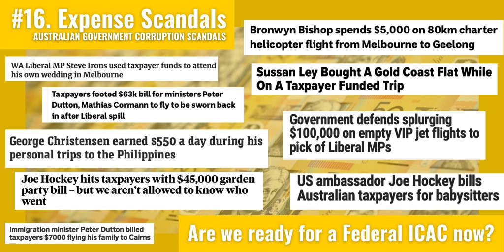 Australian Government Corruption Scandals #ExpenseScandals &  @sussanley,  @JoeHockey,  @PeterDutton_MP,  @MathiasCormann 16/17