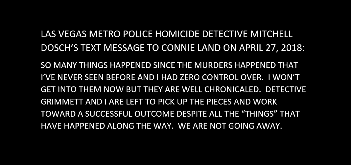 dougpoppa1's tweet photo. Text message from Las Vegas Metro Homicide Detective to the mother of Sydney Land, one of the victims in the unsolved murders.  What are the police covering up? https://t.co/9Couvn9se0