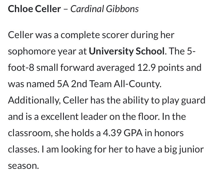 Gibbons Basketball (@cghs_bball) on Twitter photo c/o 2022, 5’8” Wing/Guard <a href="/CellerChloe/">Chloe Celler</a> Chloe Celler
Thank You! <a href="/PGHFlorida/">Prep Girls Hoops Florida</a> <a href="/MungertownM/">@Mungertown_Mike</a> @BrandonPGHFL for supporting our student athletes! We are truly appreciative!🏀
#ChiefNation🔴⚪️
#GoGibbons‼️ c/o 2022, 5’8” Wing/Guard <a href="/CellerChloe/">Chloe Celler</a> Chloe Celler
Thank You! <a href="/PGHFlorida/">Prep Girls Hoops Florida</a> <a href="/MungertownM/">@Mungertown_Mike</a> @BrandonPGHFL for supporting our student athletes! We are truly appreciative!🏀
#ChiefNation🔴⚪️
#GoGibbons‼️