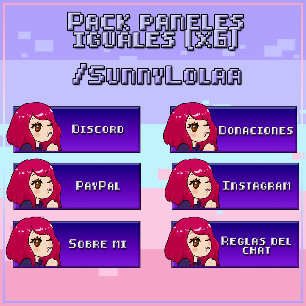 Luana_KLS's tweet photo. Pack completo de twitch para @lolittaaa18 ♥ (SunnyLolaa en twitch)
Parte dos:
-Pack completo de overlay estático (IRL, Game, pantalla de carga)
-Pack paneles iguales (x6) https://t.co/HI4gZkvUbZ