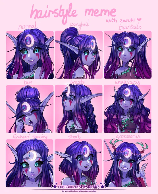 did a hairstyle meme using zaruki, because i don't draw her enough ?? she looks good with all hairstyles #warcraft 