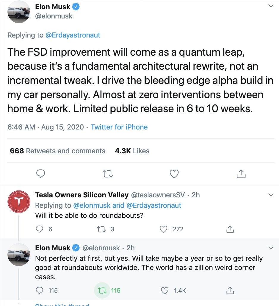 jasemurphy's tweet photo. A QUANTUM LEAP in full self driving is coming!!!!1!!
It won't be capable of roundabouts however.
#notfull #notself #notdriving https://t.co/2rNyMRs2VV